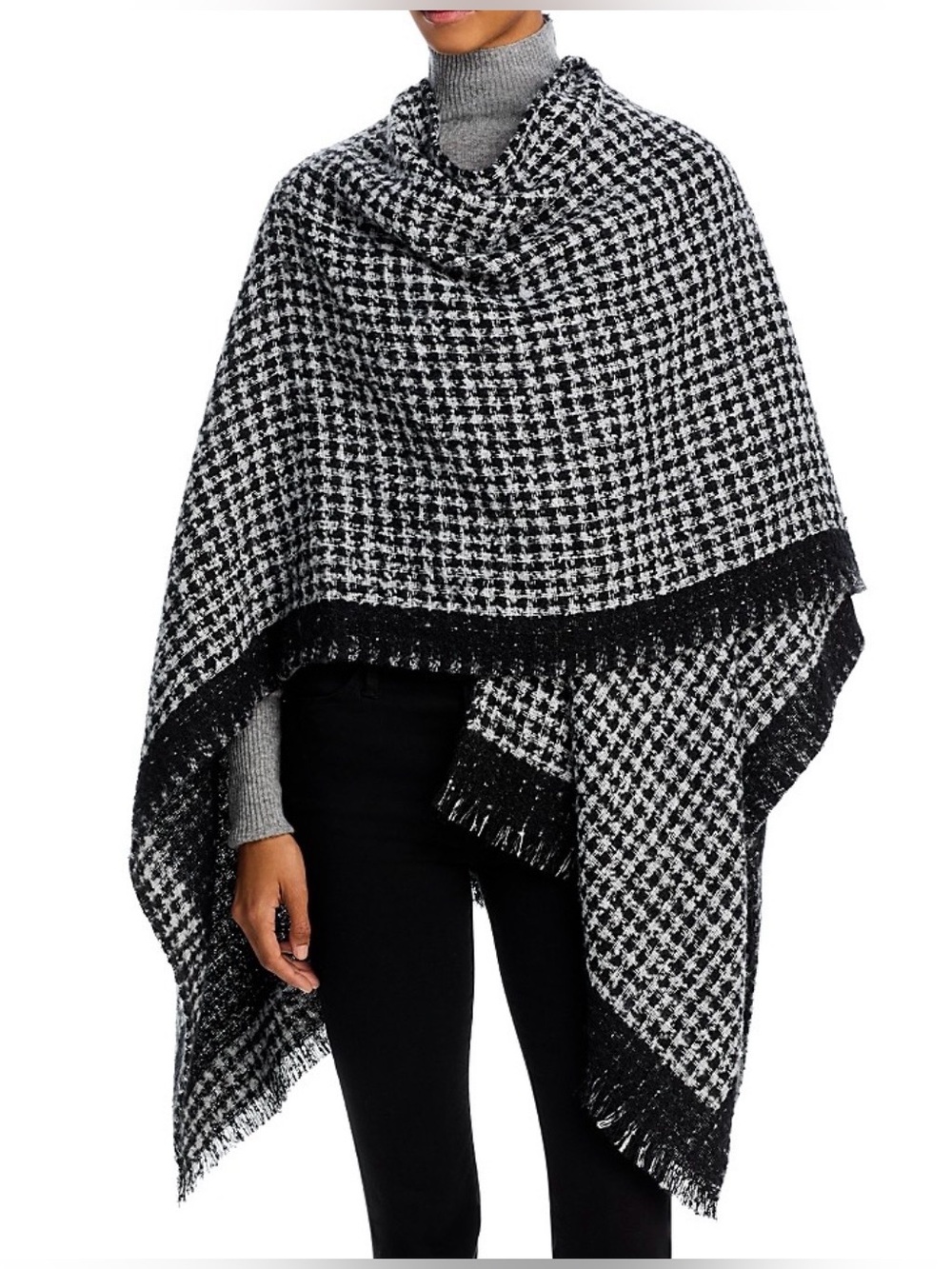 AQUA Women’s Houndstooth Ruana - Black/White, 51"W x 59"L One Size, MSRP $98